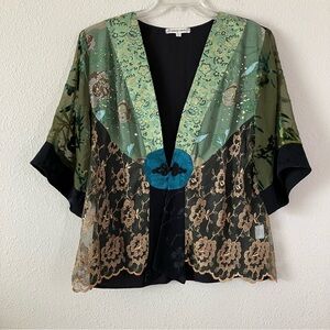 SPENCER ALEXIS Kimono Jacket Blouse L Artsy Patchwork Dark Romantic Fairy Grunge
